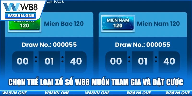 Chọn thể loại xổ số W88 muốn tham gia và đặt cược